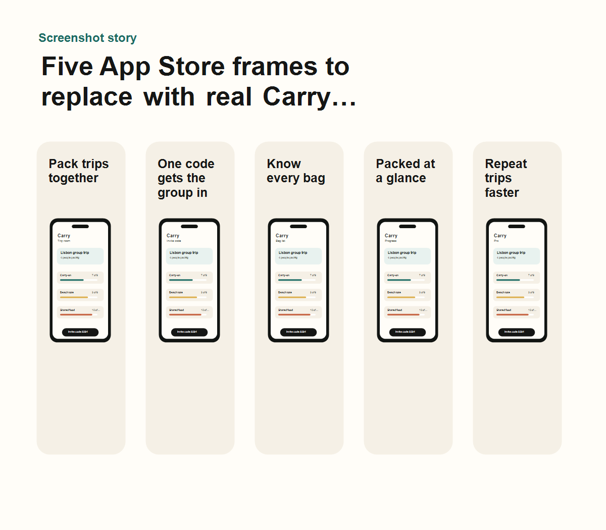 Carry App Store screenshot direction preview